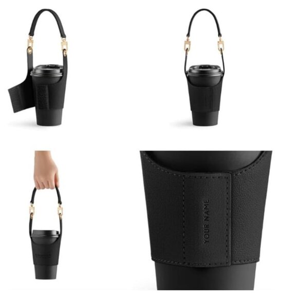 Leather Coffee Cup Holder ( Black ) - Picture 2 of 2